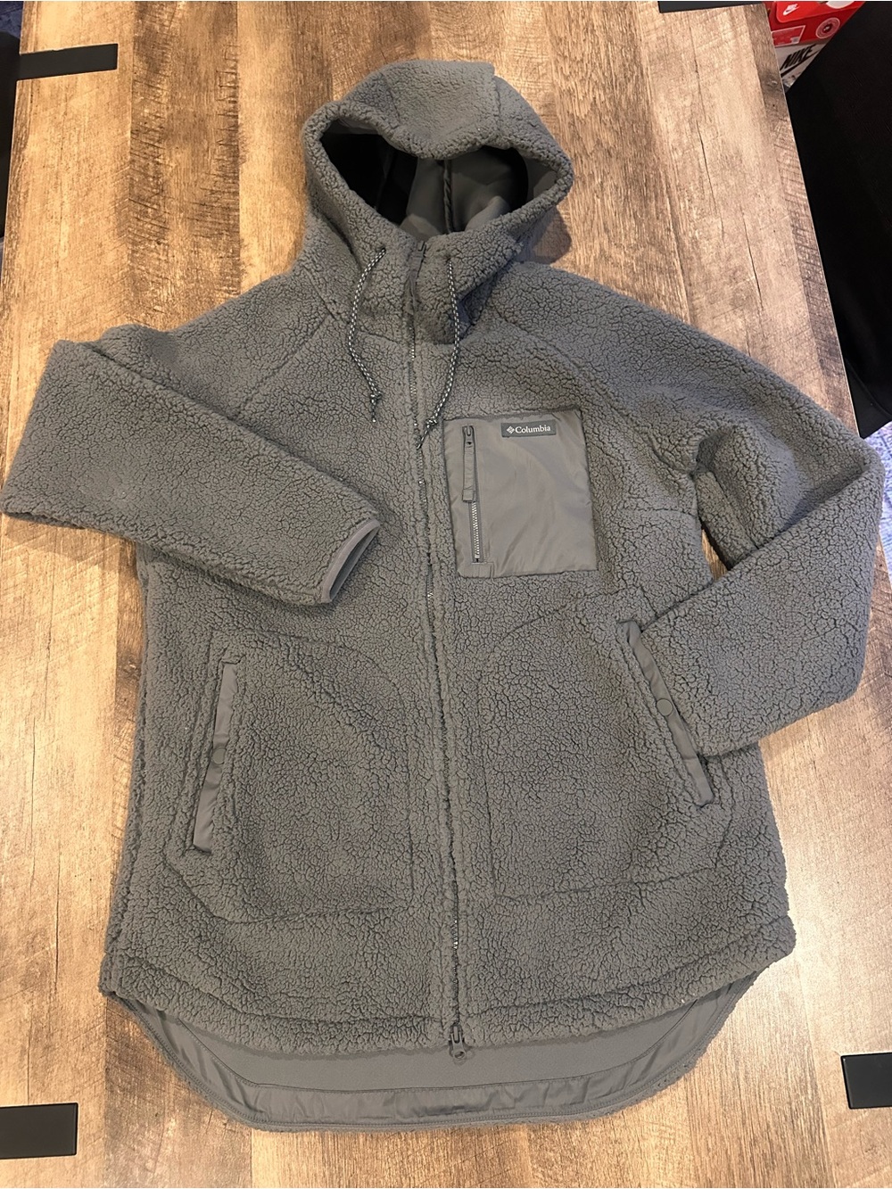Columbia Gray Hooded Sherpa Fleece Jacket